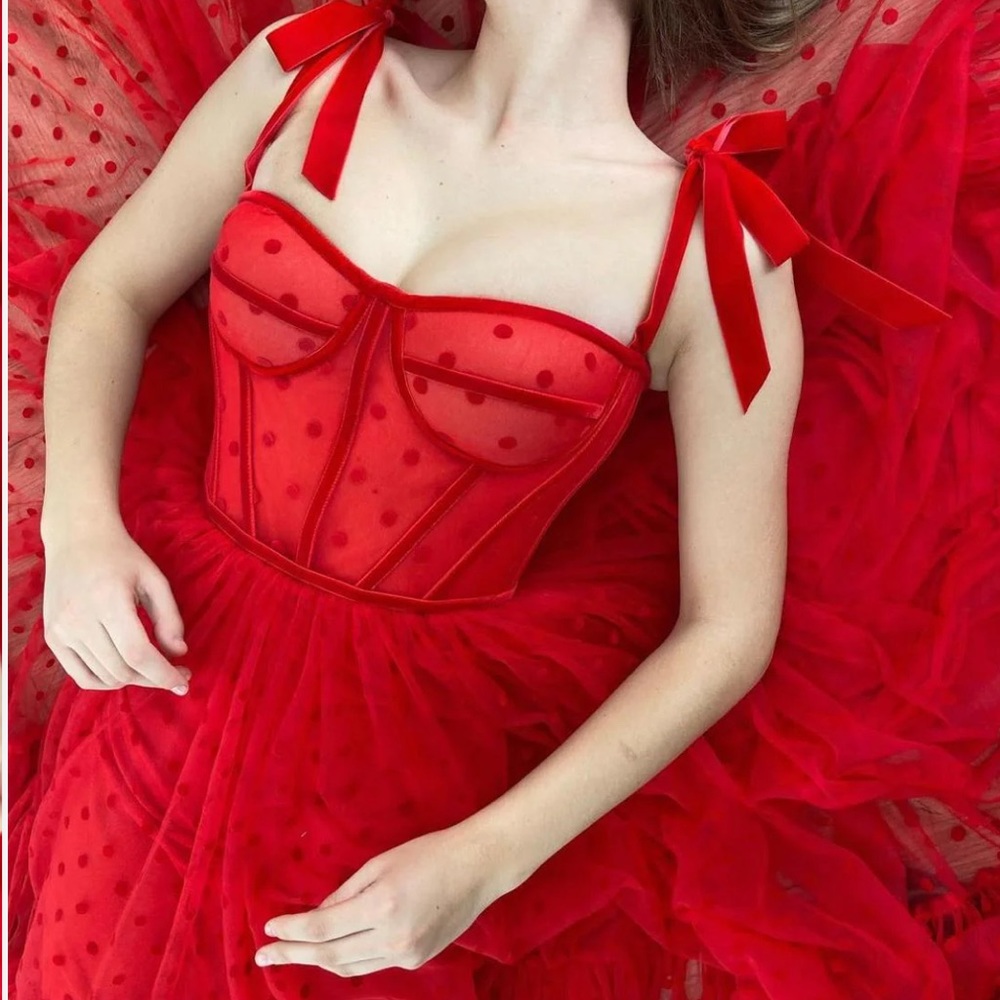 Teuta Matoshi Scarlet Dotted Dress** Accepting Reasonable  Offers**